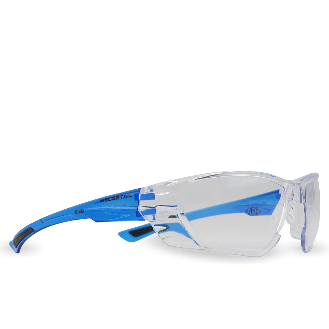 Wedgetail Lens Safety Glasses Clear Anti Fog Blue Arms